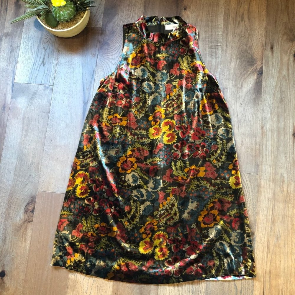 Loft Sleeveless Floral Velvet Dress XS